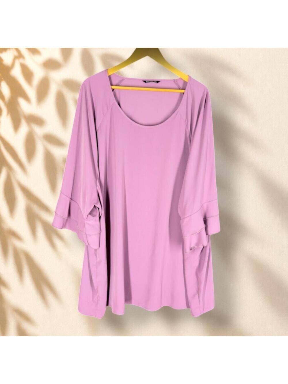 Bloomchic Blouse Women 30 Plus Pink 3/4 Sleeve Round Neck Pullover Casual